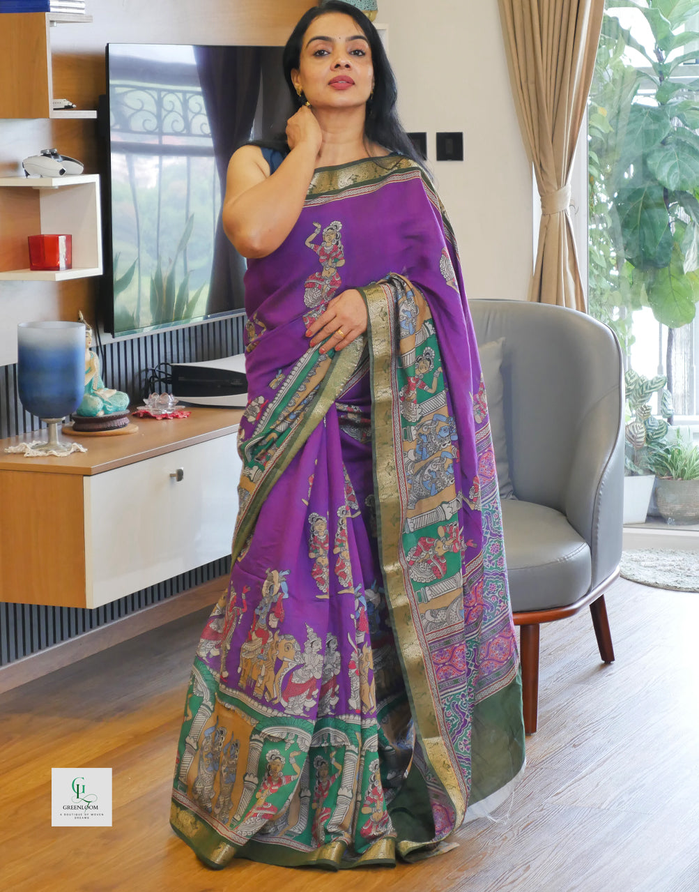 Premium Mul Cotton Kalamkari Print Saree – Lightweight & Elegant