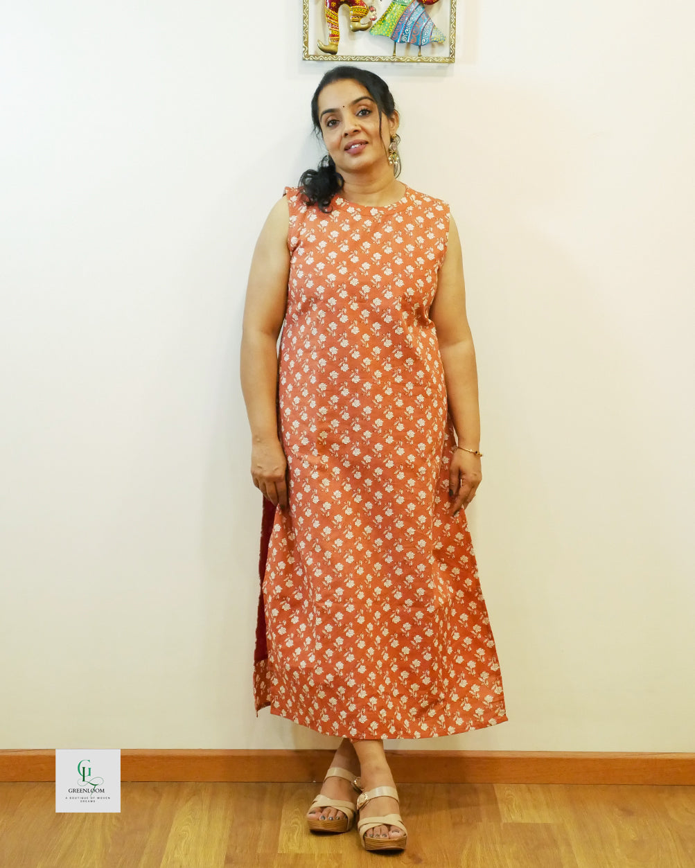 Cotton High-Neck Kurti Set with Slit Detail & Inside Attached Sleeves