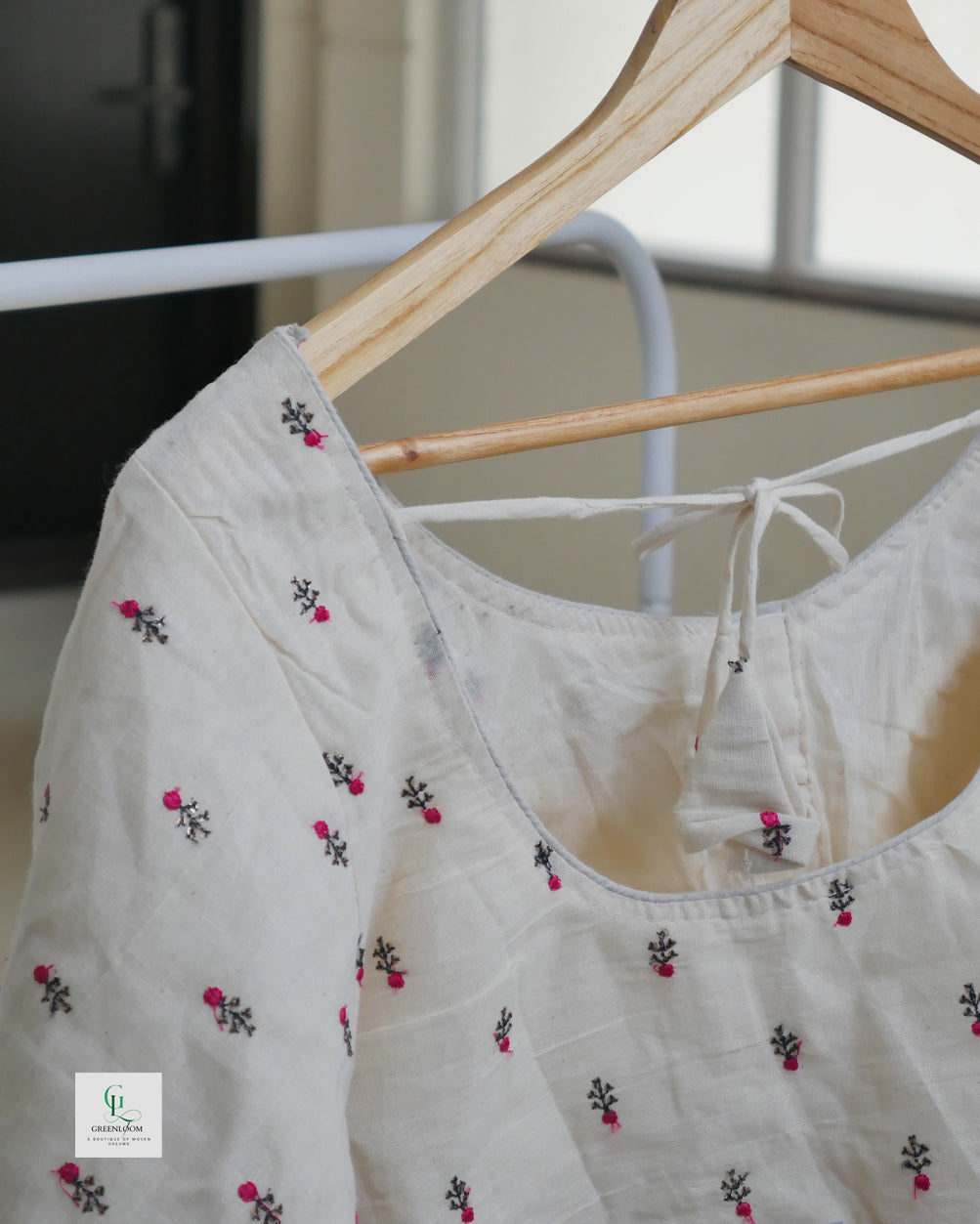 Cotton Readymade Blouse | Half Sleeve | Thread Work | Off White | Size 34–42 (Alterable)