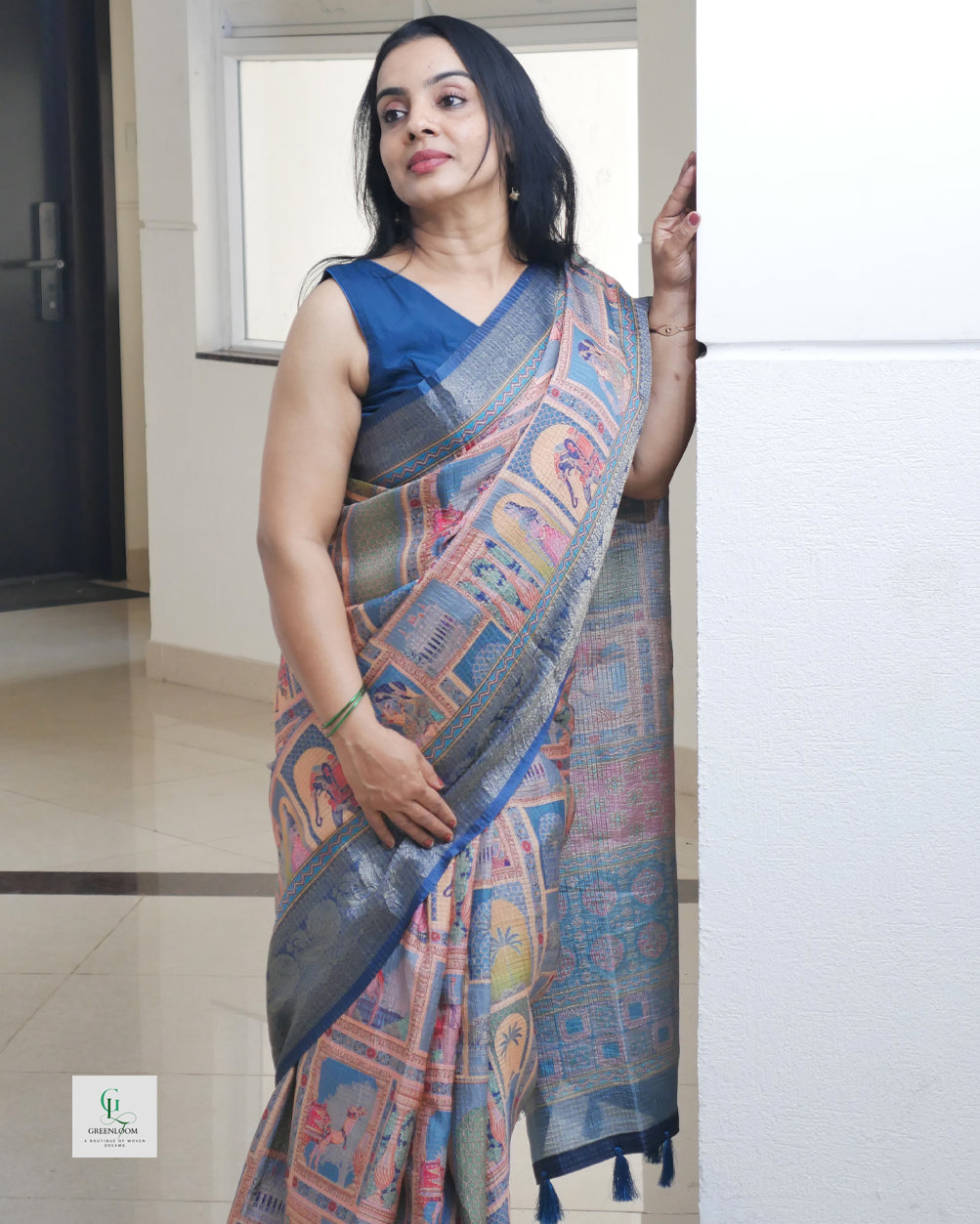 Bhugodi Kala Silk Saree – Mughal Print with Matching Blouse