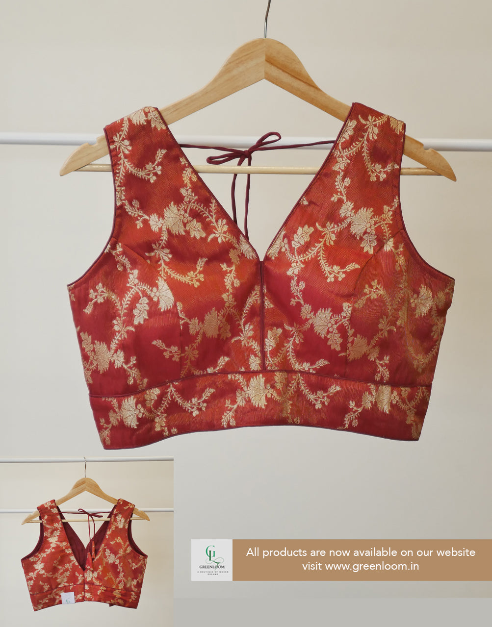 Cotton Brocade Blouse with Elbow Sleeves – Adjustable Size (36–40)