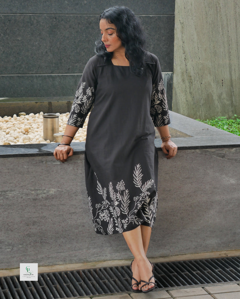 Cotton A-Line Top with Shirt Collar