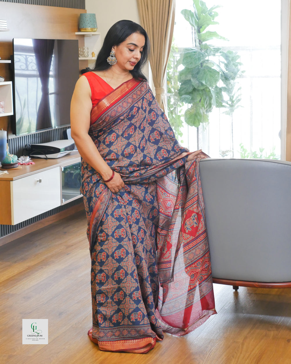 Elephant Print Modal Saree with Blouse