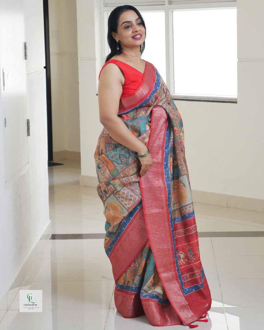 Bhugodi Kala Silk Saree – Mughal Print with Matching Blouse