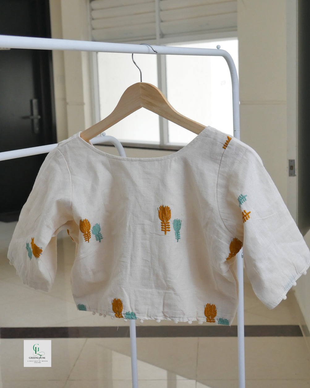 Cotton Readymade Blouse | Half Sleeve | Thread Work | Off White | Size 34–42 (Alterable)
