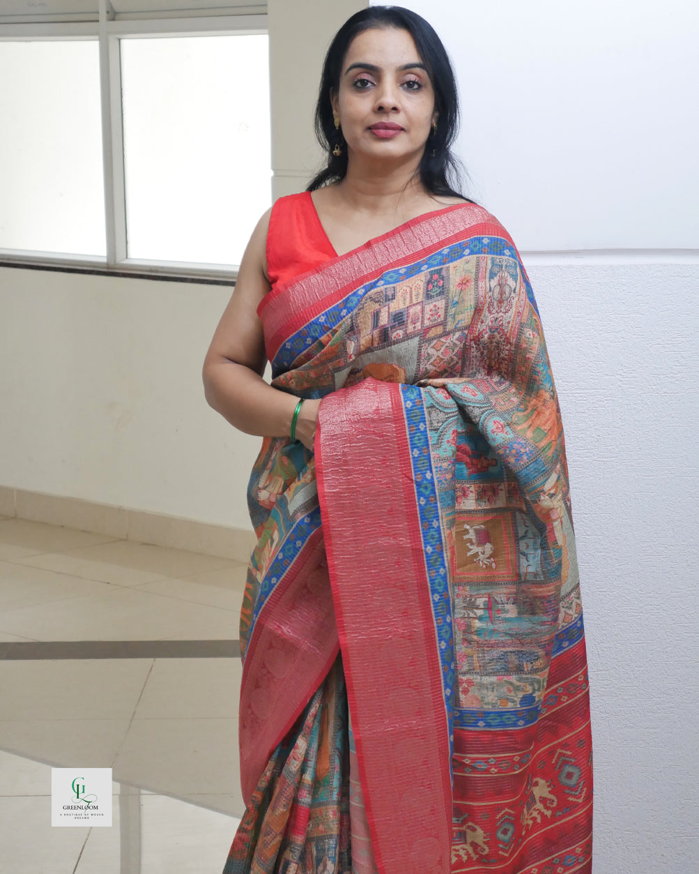 Bhugodi Kala Silk Saree – Mughal Print with Matching Blouse
