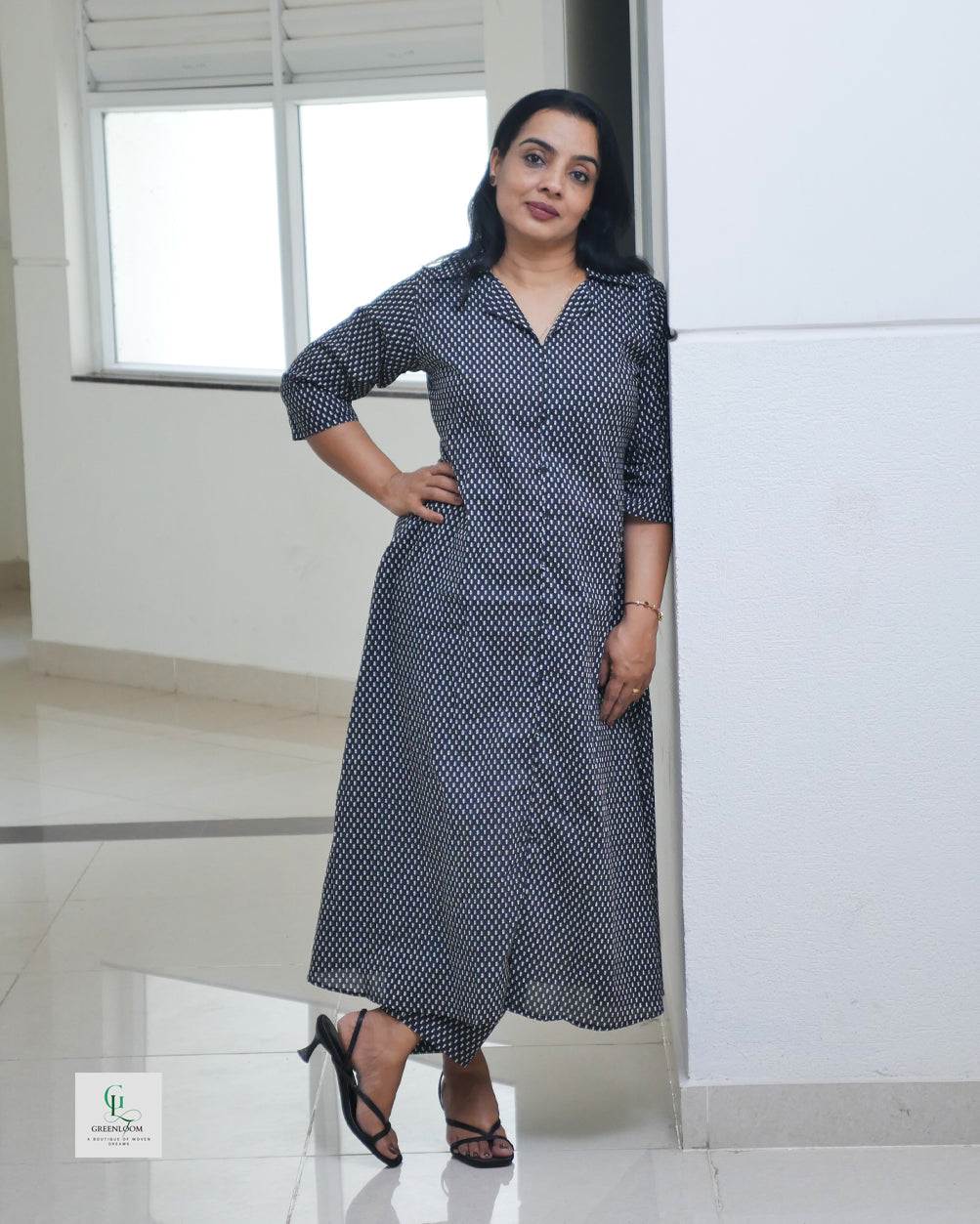 Printed Cotton Co-Ord Set – A-Line Fit with Coat Collar Neck