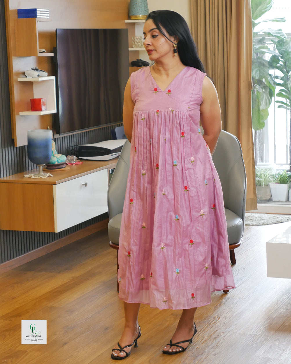 Chanderi A-Line Frock | Lightweight Ethnic Dress