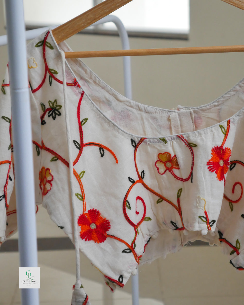 Cotton Readymade Blouse | Half Sleeve | Thread Work | Off White | Size 34–42 (Alterable)