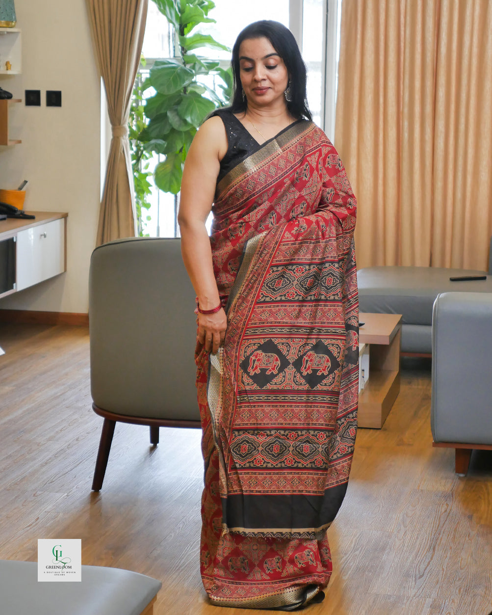 Elephant Print Modal Saree with Blouse