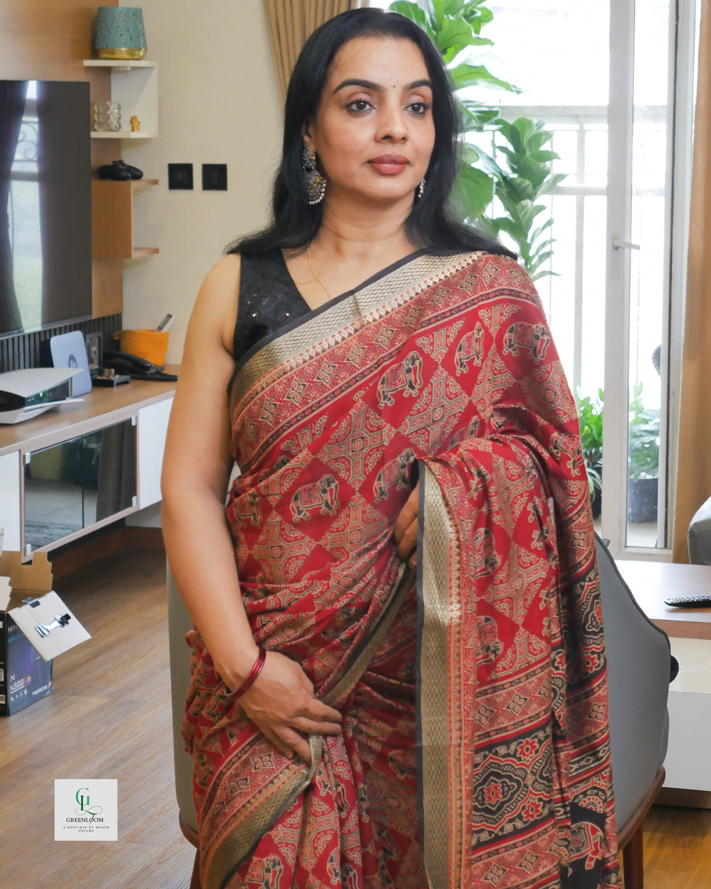 Elephant Print Modal Saree with Blouse