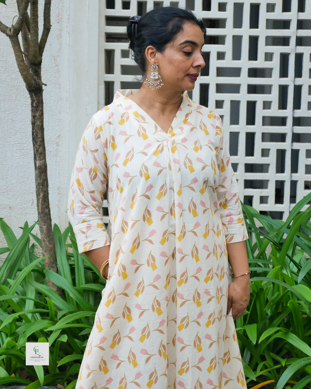 Women’s Cotton A-Line Co-Ord Set with V-Neck Collar