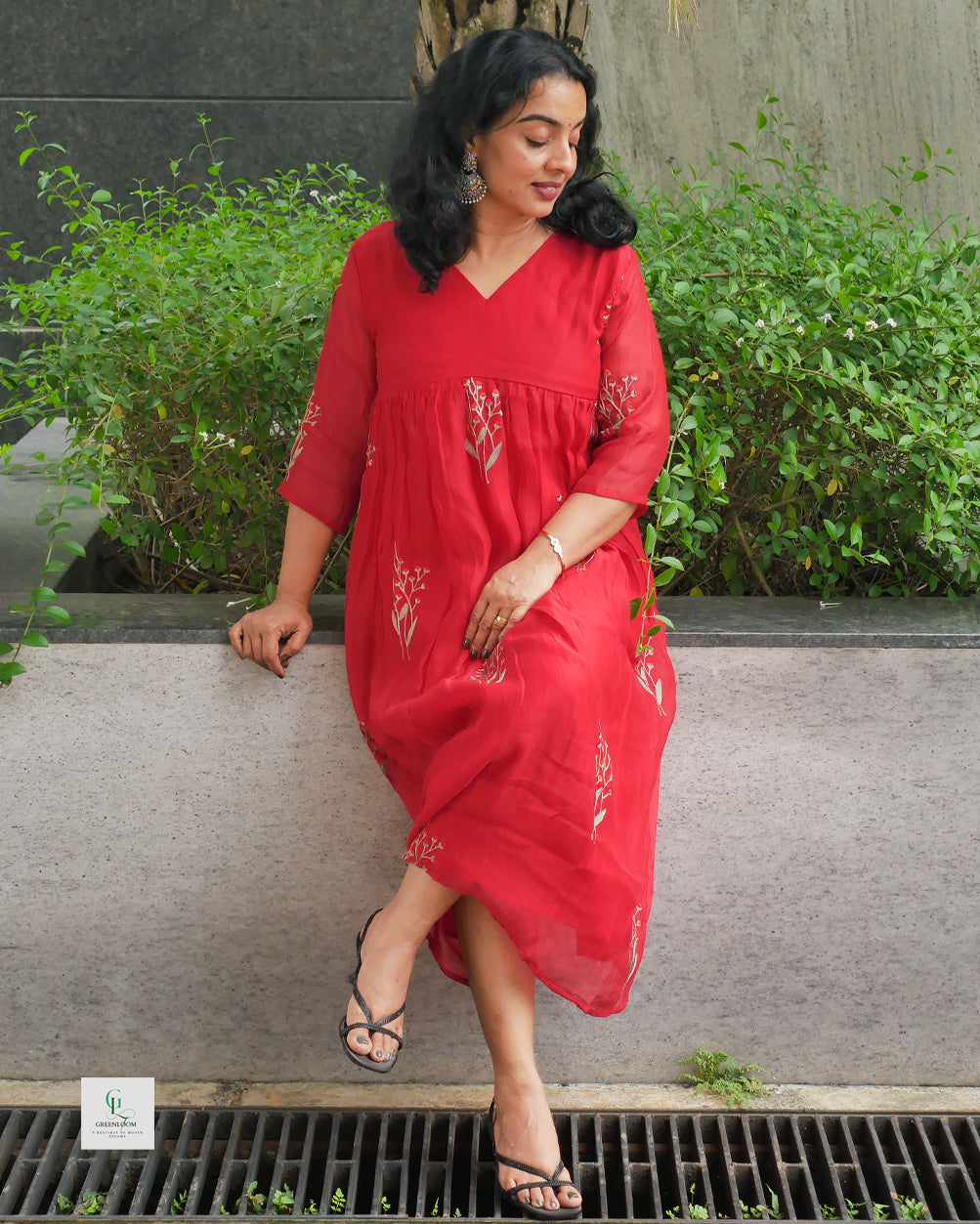 Mul Chanderi Frock with Front Pleated Design