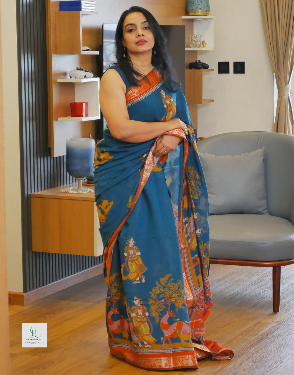 Premium Mul Cotton Kalamkari Print Saree – Lightweight & Elegant