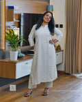 Greenloom Rayon Co-ord Set | Slitted Pattern | Round Neck with Front Slit | Top 46” & Bottom 37”