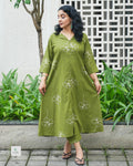 Women’s Cotton A-Line Kurta Set with Shirt Collar & Button Detailing