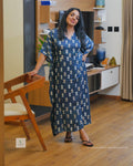 Women’s Blue & White Modal Silk Kaftan Dress – 48” Long