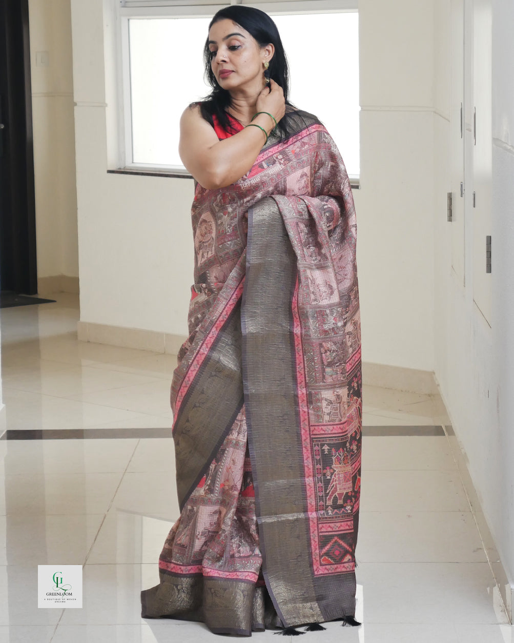 Bhugodi Kala Silk Saree – Mughal Print with Matching Blouse