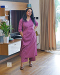 Women’s Cotton Plain Fabric Cord Set – Slitted V-Neck Top 46” Length with 37” Bottom