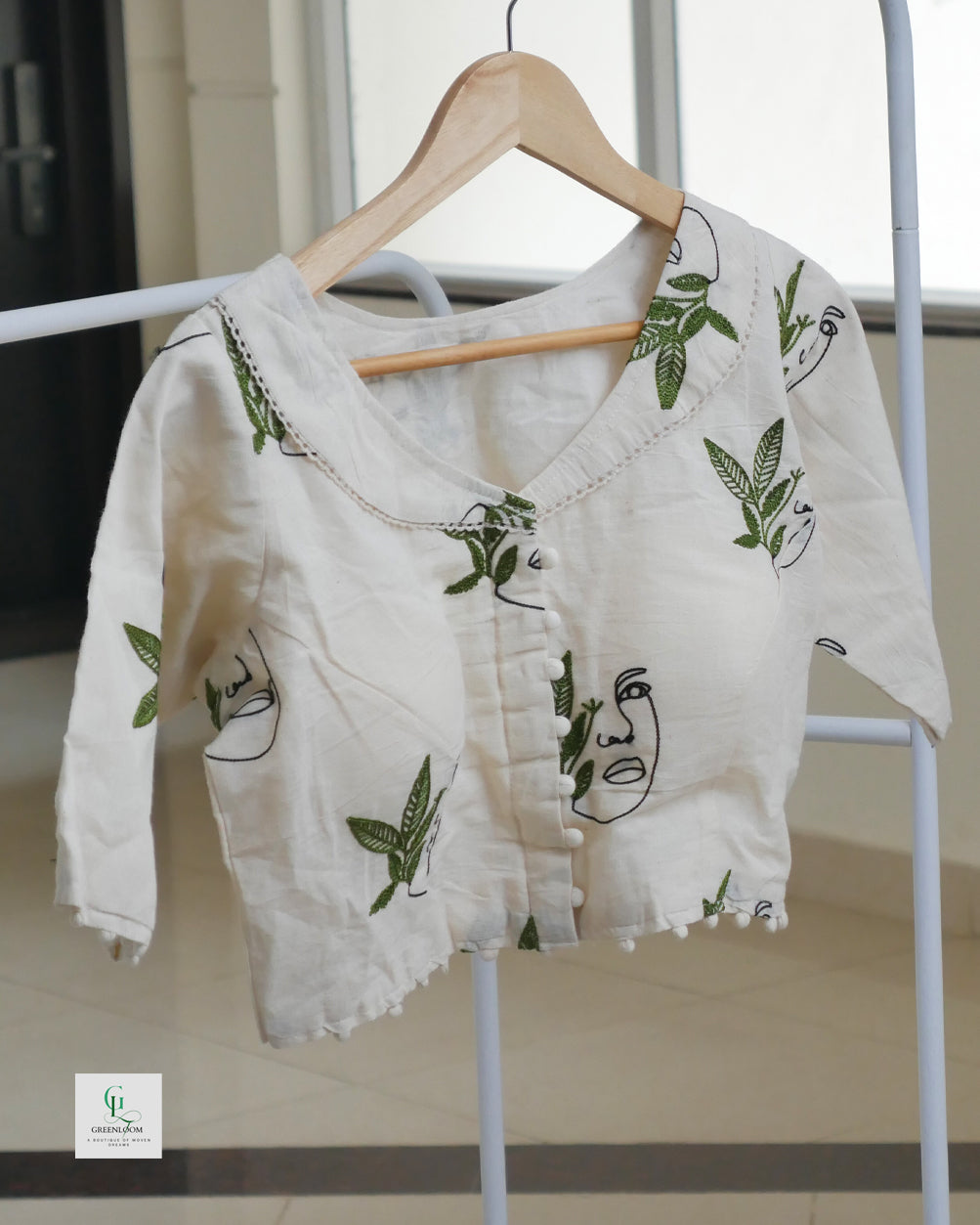 Cotton Readymade Blouse | Half Sleeve | Thread Work | Off White | Size 34–42 (Alterable)