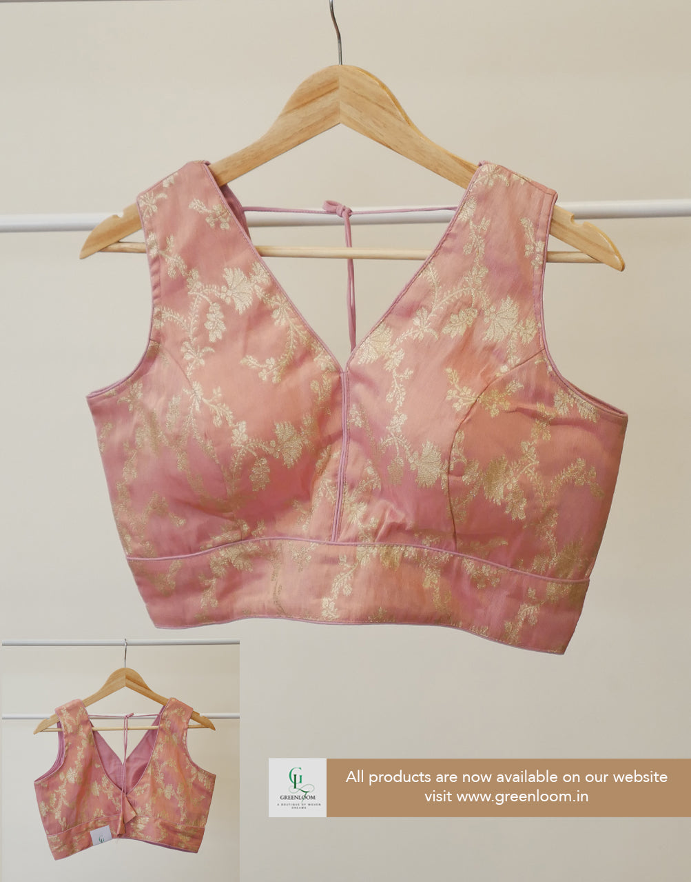 Cotton Brocade Blouse with Elbow Sleeves – Adjustable Size (36–40)