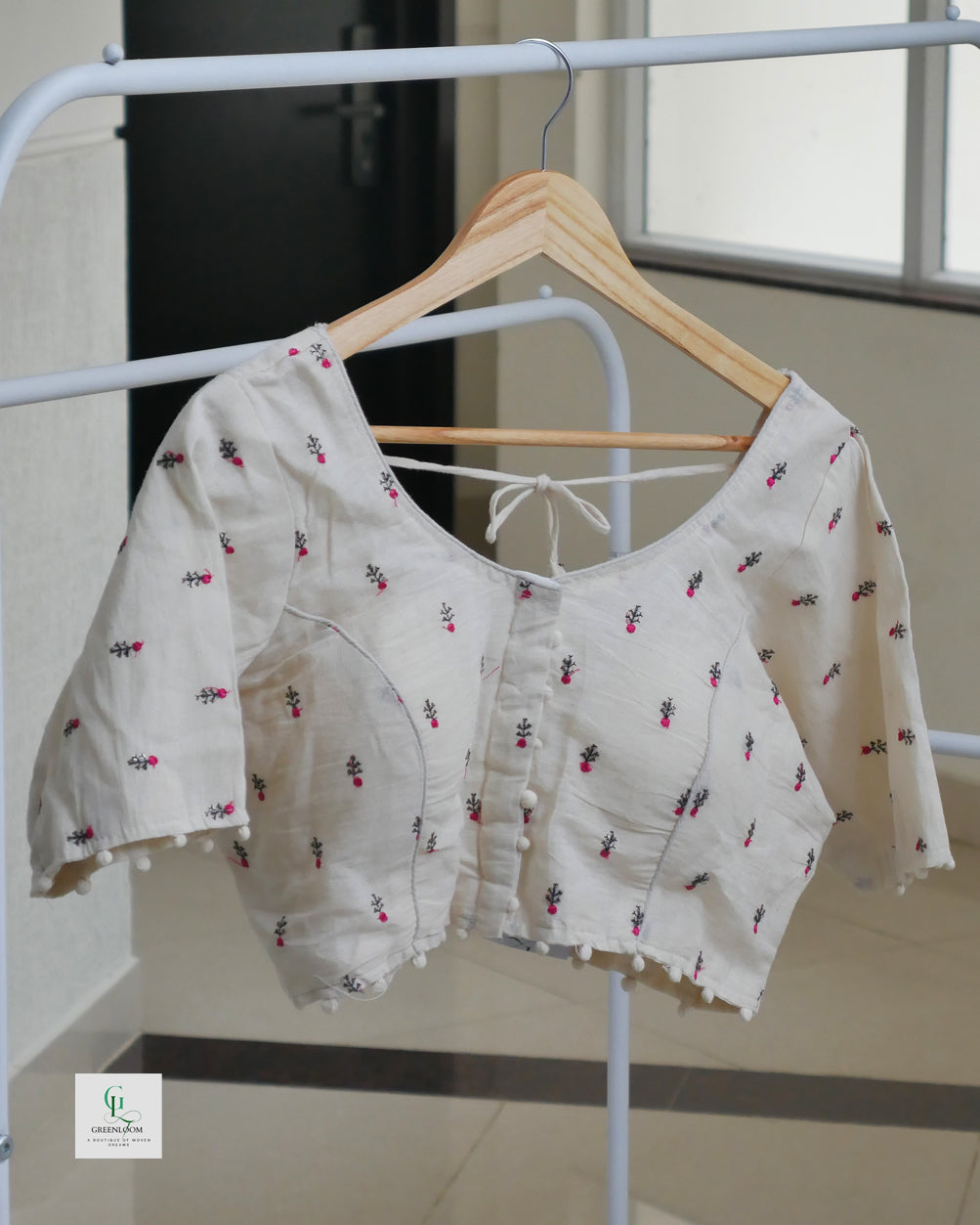 Cotton Readymade Blouse | Half Sleeve | Thread Work | Off White | Size 34–42 (Alterable)