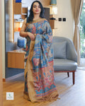 Elegant Crushed Organza Saree with Mughal Prints