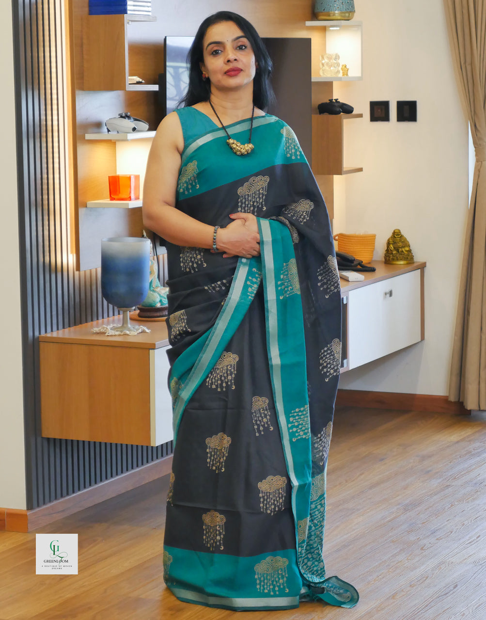 Black & Green Cotton Silk Saree with Blouse Piece | Elegant Festive & Office Wear