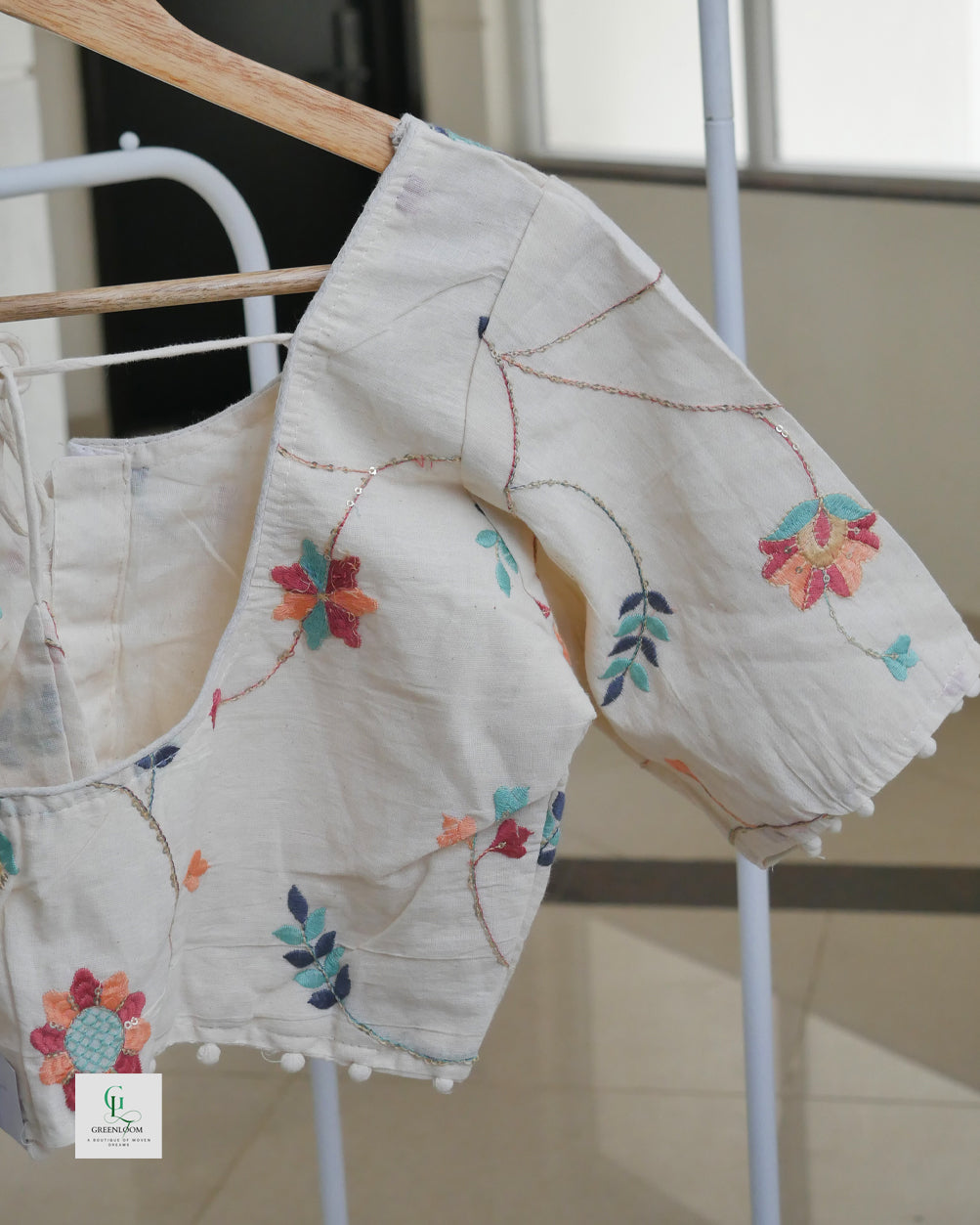 Cotton Readymade Blouse | Half Sleeve | Thread Work | Off White | Size 34–42 (Alterable)