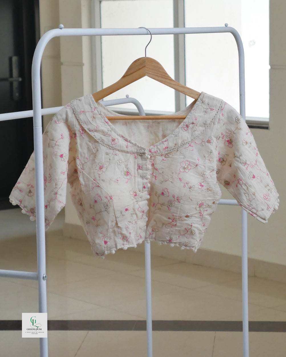 Cotton Readymade Blouse | Half Sleeve | Thread Work | Off White | Size 34–42 (Alterable)