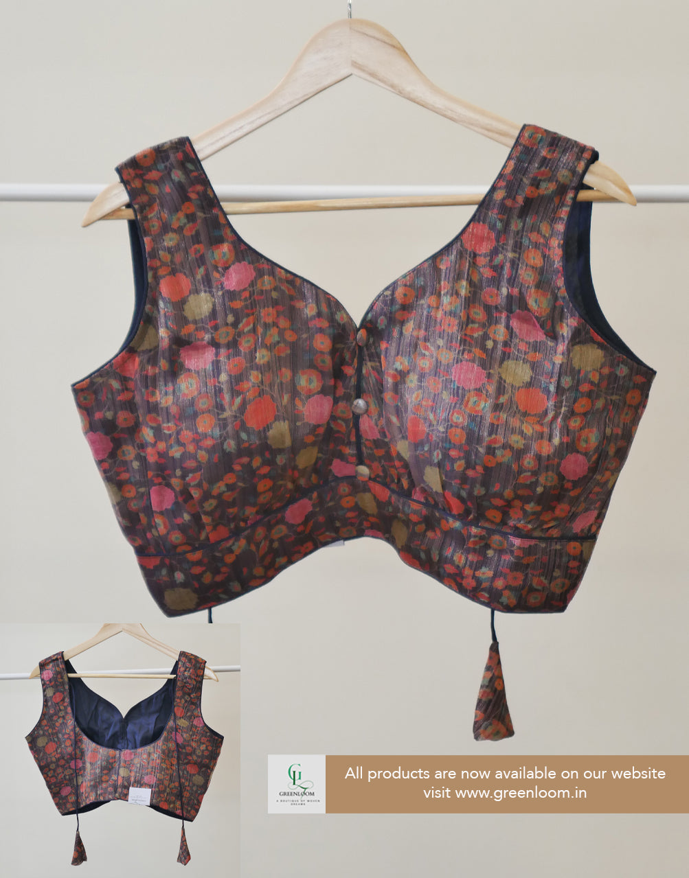 Cotton Floral Print Sleeveless Blouse – Adjustable Size (36–40)