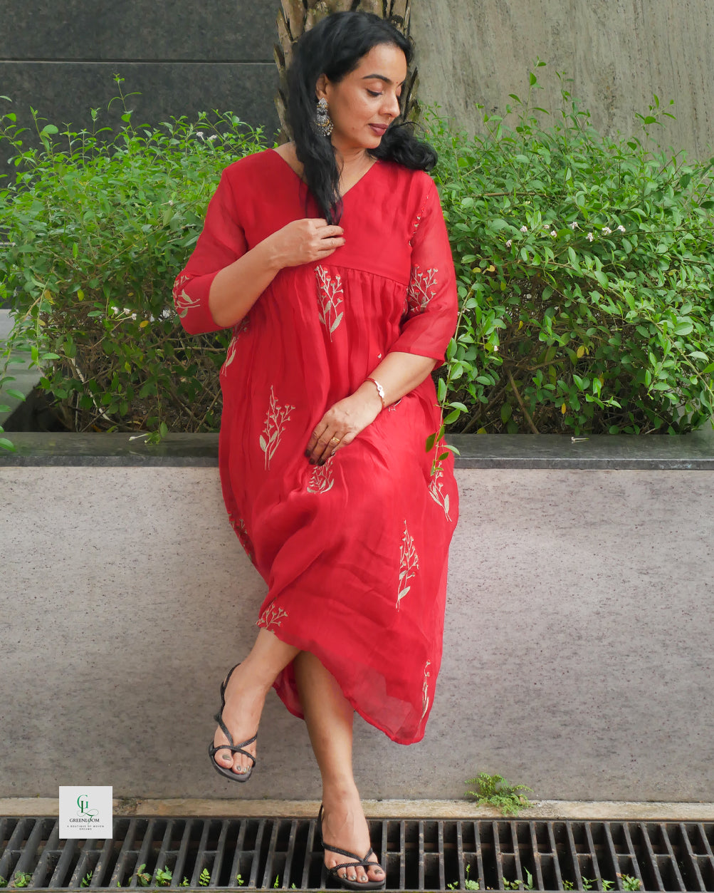 Mul Chanderi Frock with Front Pleated Design