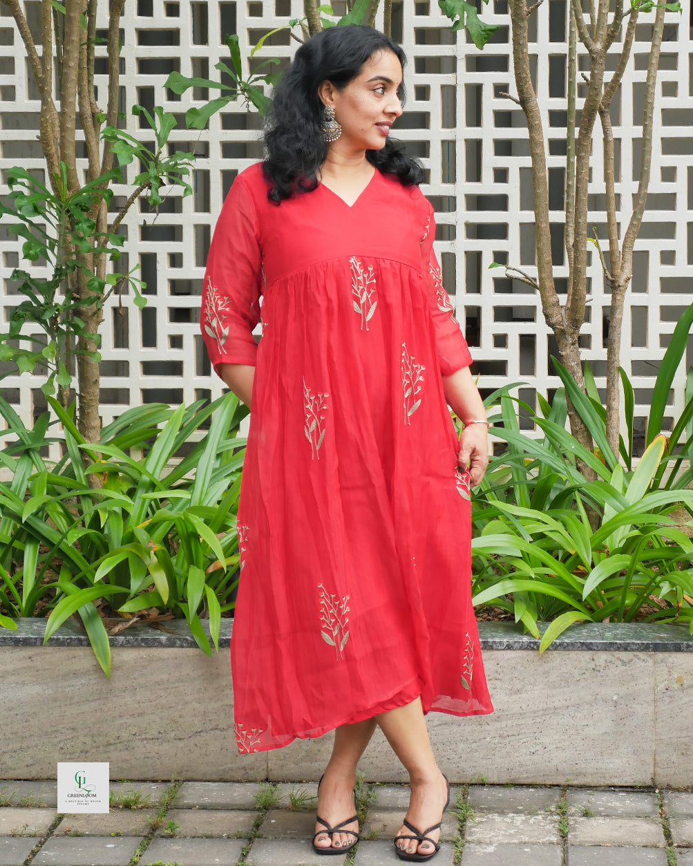 Mul Chanderi Frock with Front Pleated Design