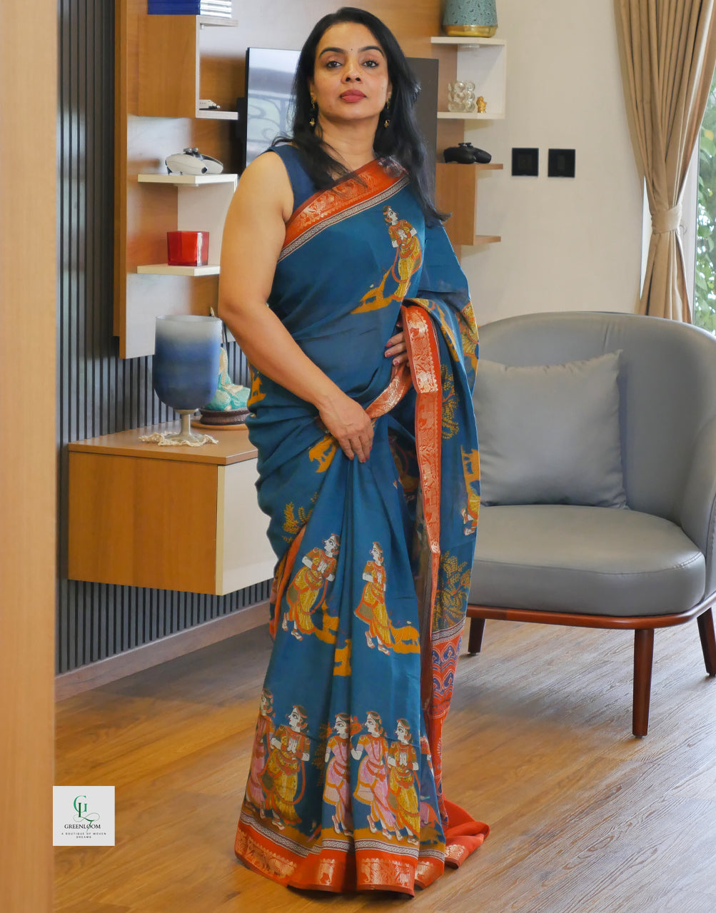 Premium Mul Cotton Kalamkari Print Saree – Lightweight & Elegant