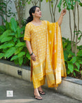 Women’s Cotton Silk Three-Piece Set with Slotted Round Neck