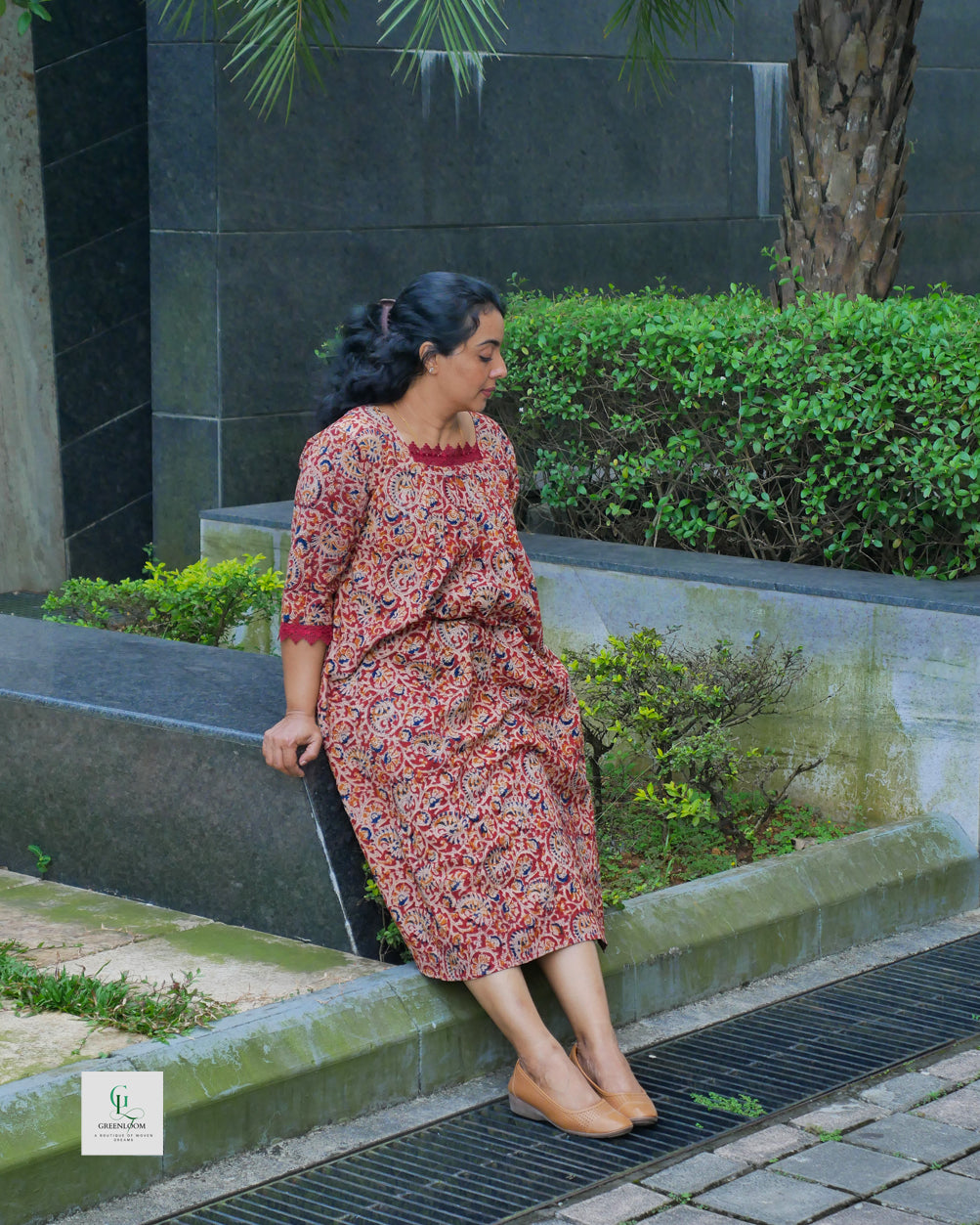Kalamkari A-Line Frock Kurti with Lace Detailing