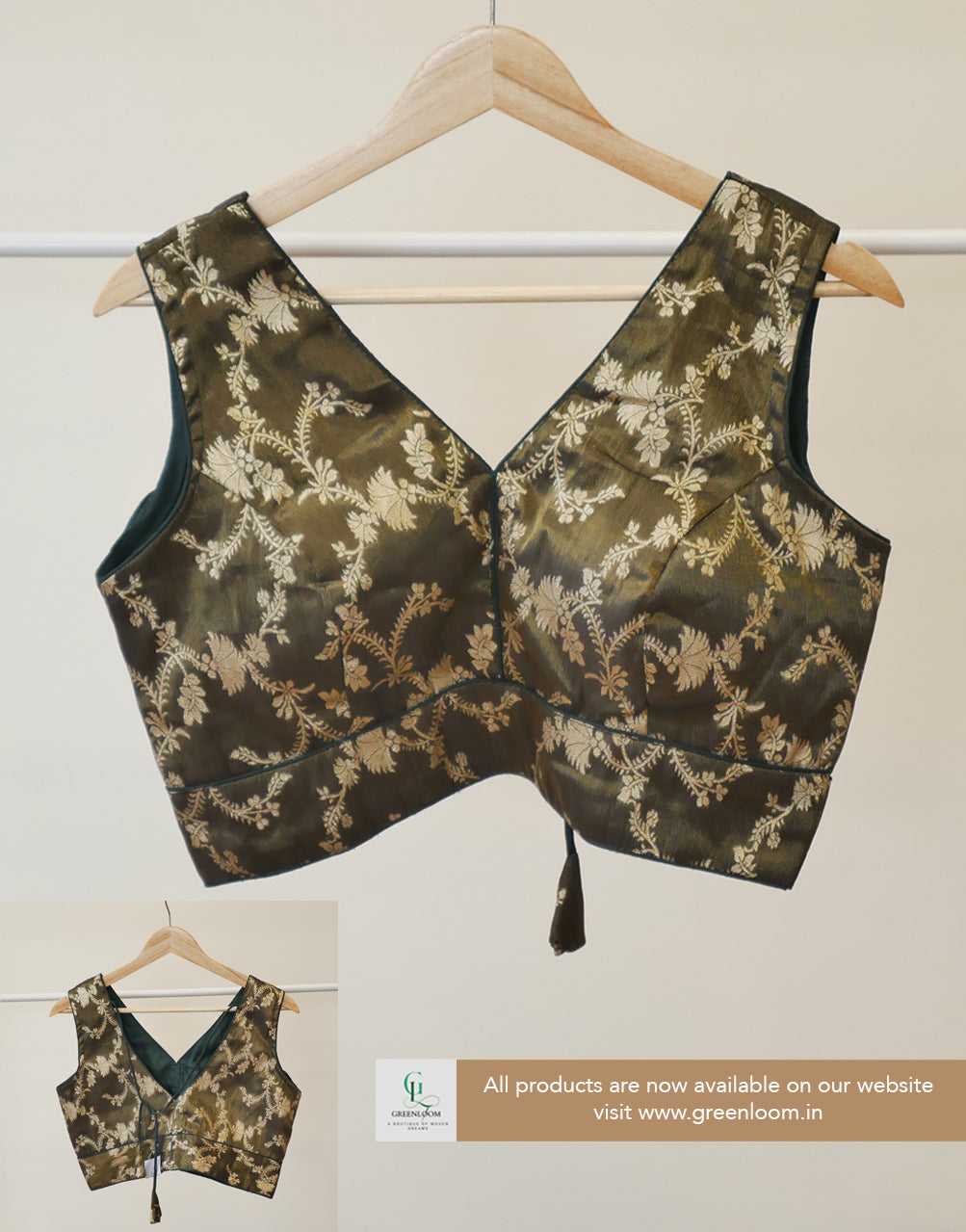 Cotton Brocade Blouse with Elbow Sleeves – Adjustable Size (36–40)